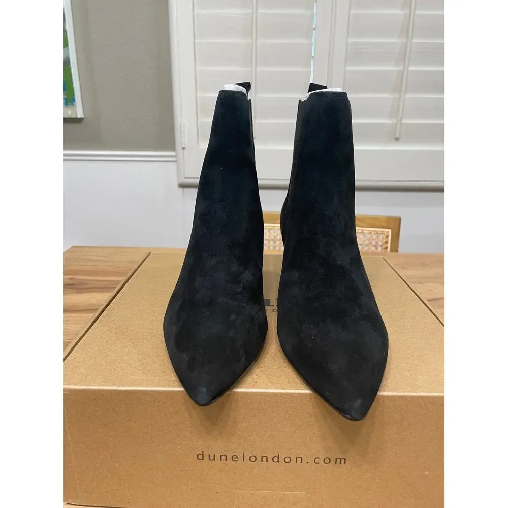 Dune London Comfort Kitten Chelsea Ankle Boot Black Suede Sz 7.5/8 US 38 EU NIB